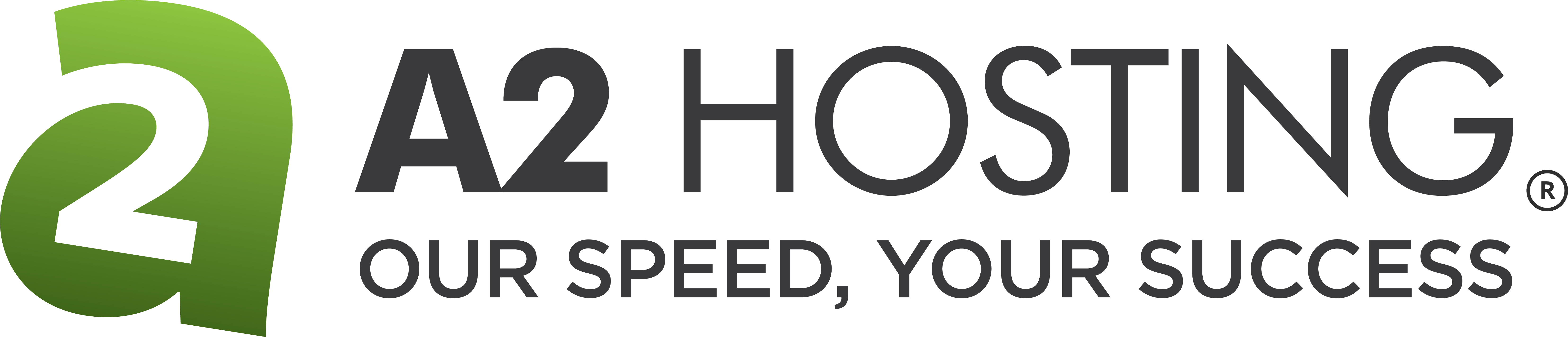 A2 hosting company logo. It includes the tagline "Our speed, your success".